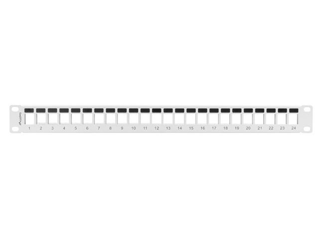 Lanberg PPKS-1024-S 19" 1U üres szürke patch panel 24 db Keystone jack fogadására, kábeltartóval