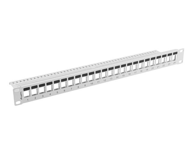 Lanberg PPKS-1024-S 19" 1U üres szürke patch panel 24 db Keystone jack fogadására, kábeltartóval