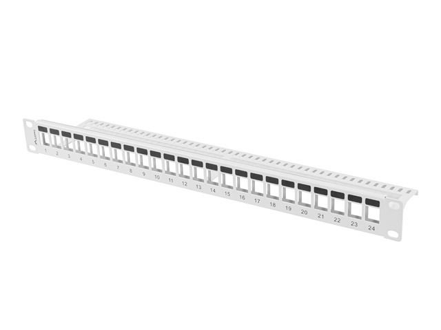Lanberg PPKS-1024-S 19" 1U üres szürke patch panel 24 db Keystone jack fogadására, kábeltartóval