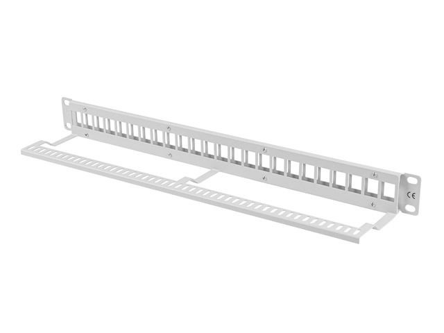 Lanberg PPKS-1024-S 19" 1U üres szürke patch panel 24 db Keystone jack fogadására, kábeltartóval
