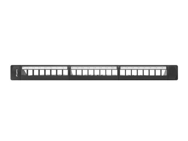 Lanberg PPKS-1124-B 19" 1U üres fekete patch panel 24 db Keystone jack fogadására, kábeltartóval