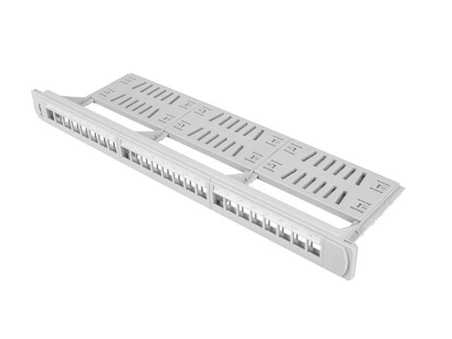 Lanberg PPKS-1124-S 19" 1U üres szürke patch panel 24 db Keystone jack fogadására, kábeltartóval