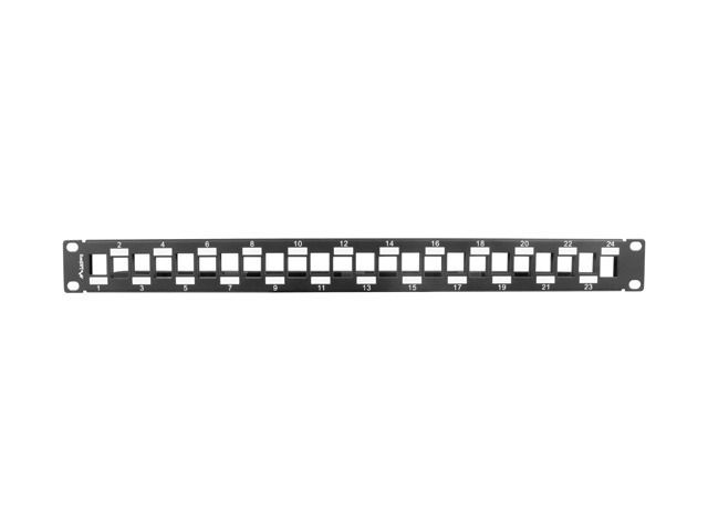 Lanberg PPKS-1224-B 19" 1U üres fekete patch panel 24 db Keystone jack fogadására, kábeltartóval