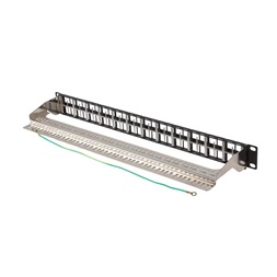 Lanberg PPKS-1248-B 19" 1U moduláris üres fekete patch panel 24 db FTP Keystone jack fogadására, kábeltartóval