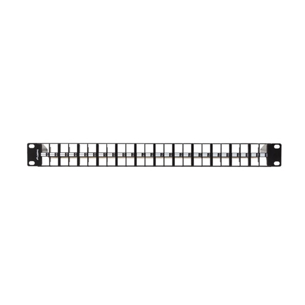 Lanberg PPKS-1248-B 19" 1U moduláris üres fekete patch panel 24 db FTP Keystone jack fogadására, kábeltartóval