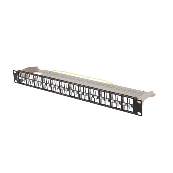 Lanberg PPKS-1248-B 19" 1U moduláris üres fekete patch panel 24 db FTP Keystone jack fogadására, kábeltartóval