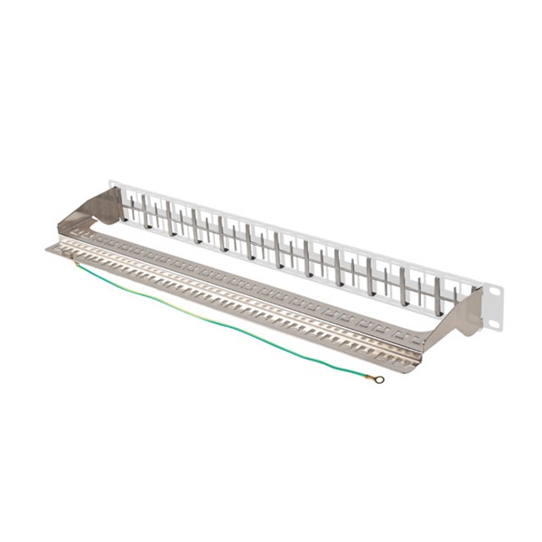 Lanberg PPKS-1248-S 19" 1U moduláris üres szürke patch panel 24 db  FTP Keystone jack fogadására, kábeltartóval
