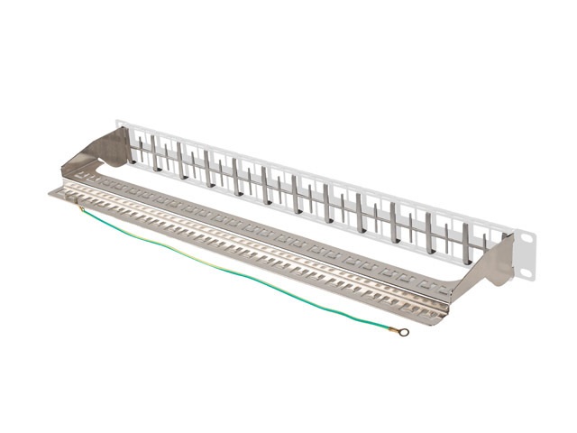 Lanberg PPKS-1248-S 19" 1U moduláris üres szürke patch panel 24 db  FTP Keystone jack fogadására, kábeltartóval