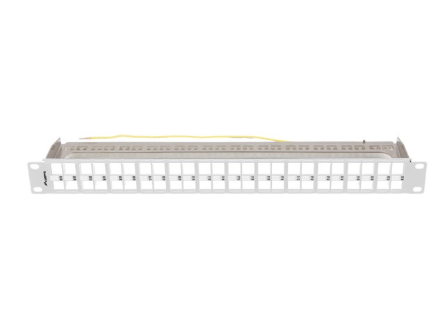 Lanberg PPKS-1248-S 19" 1U moduláris üres szürke patch panel 24 db  FTP Keystone jack fogadására, kábeltartóval