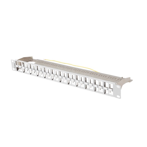 Lanberg PPKS-1248-S 19" 1U moduláris üres szürke patch panel 24 db  FTP Keystone jack fogadására, kábeltartóval