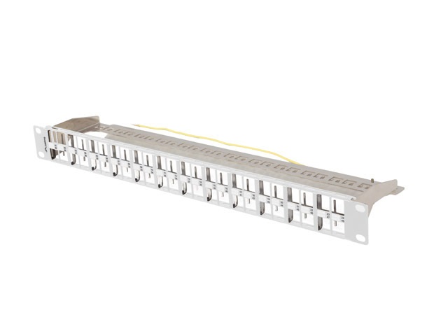 Lanberg PPKS-1248-S 19" 1U moduláris üres szürke patch panel 24 db  FTP Keystone jack fogadására, kábeltartóval