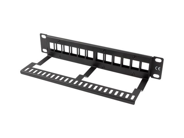 Lanberg PPKS-9112-B 10" 1U üres fekete patch panel 12 db Keystone jack fogadására, kábeltartóval