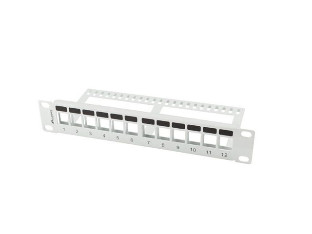 Lanberg PPKS-9112-S 10" 1U üres szürke patch panel 12 db Keystone jack fogadására, kábeltartóval