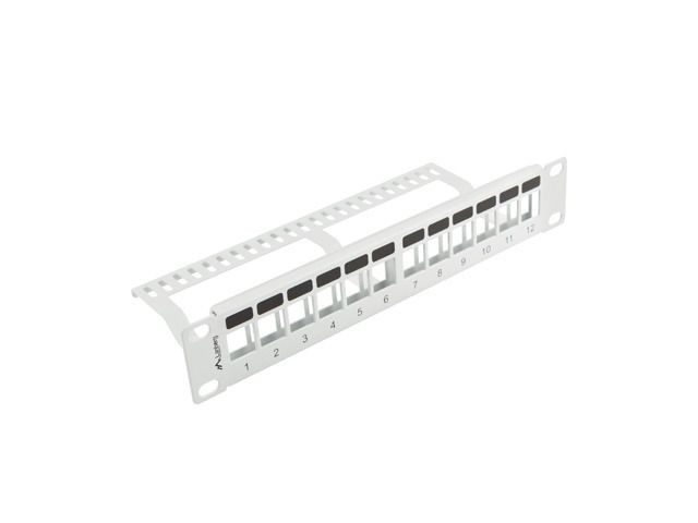 Lanberg PPKS-9112-S 10" 1U üres szürke patch panel 12 db Keystone jack fogadására, kábeltartóval