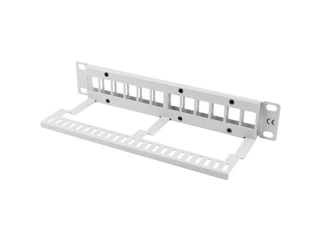 Lanberg PPKS-9112-S 10" 1U üres szürke patch panel 12 db Keystone jack fogadására, kábeltartóval