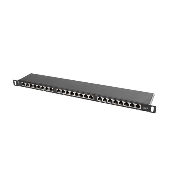 Lanberg PPS6-0024-B 19" 0,5U 24port Cat.6 FTP árnyékolt fekete patch panel