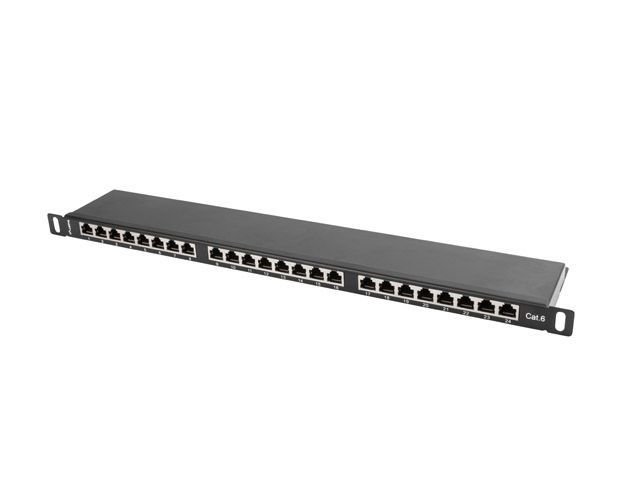Lanberg PPS6-0024-B 19" 0,5U 24port Cat.6 FTP árnyékolt fekete patch panel