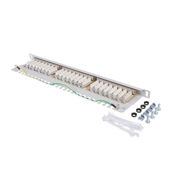Lanberg PPS6-0024-S 19" 0,5U 24port Cat.6 FTP árnyékolt szürke patch panel