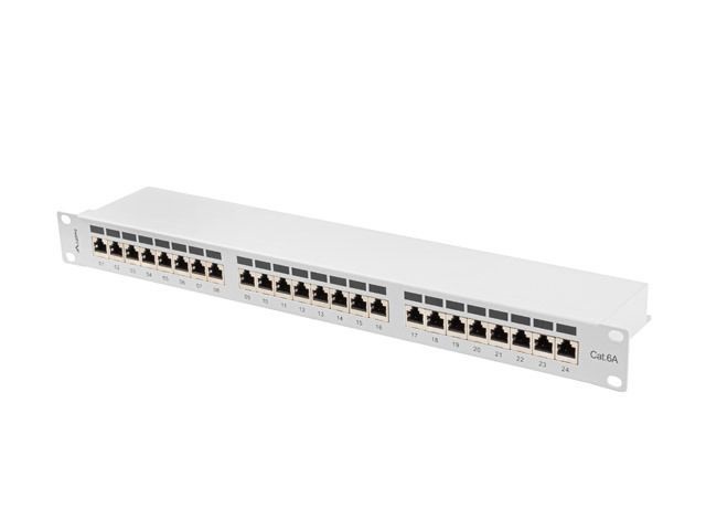 Lanberg PPSA-1024-S 19" 1U 24port Cat.6A FTP árnyékolt szürke patch panel