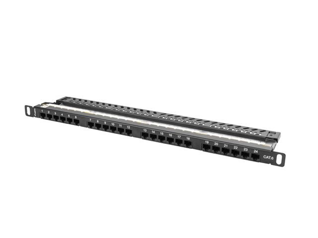 Lanberg PPU6-0024-B 19" 0,5U 24port Cat.6 UTP árnyékolatlan fekete patch panel