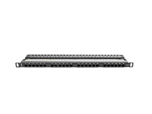 Lanberg PPU6-0024-B 19" 0,5U 24port Cat.6 UTP árnyékolatlan fekete patch panel