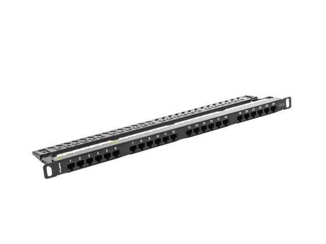 Lanberg PPU6-0024-B 19" 0,5U 24port Cat.6 UTP árnyékolatlan fekete patch panel