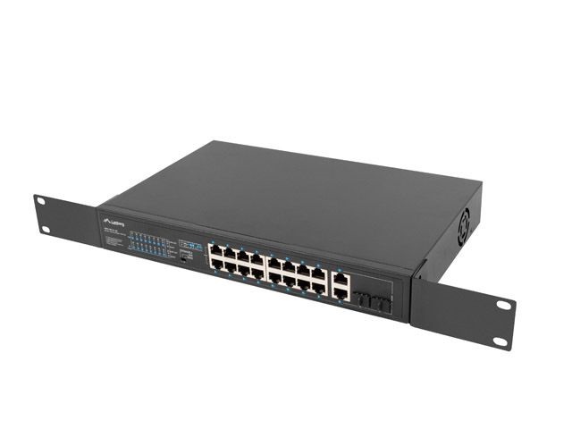 Lanberg RSFE-16P-2C-150 16x100Mbps PoE+ LAN 2x1GbE RJ45/SFP combo port nem menedzselhető PoE switch
