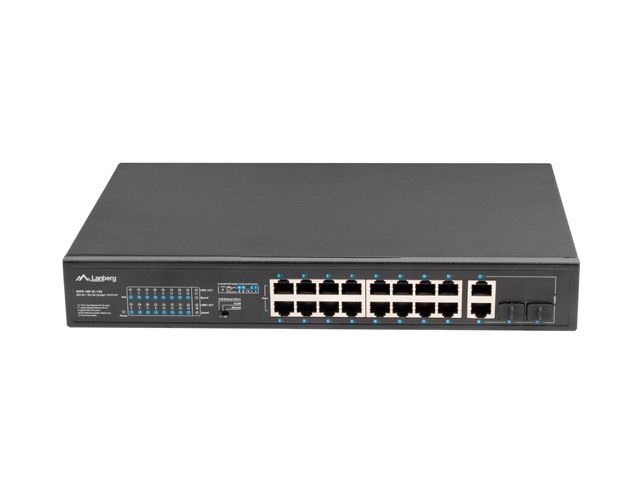 Lanberg RSFE-16P-2C-150 16x100Mbps PoE+ LAN 2x1GbE RJ45/SFP combo port nem menedzselhető PoE switch