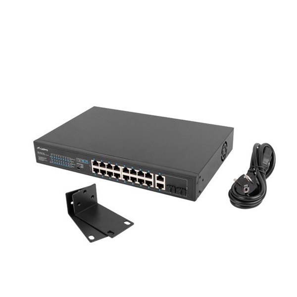 Lanberg RSFE-16P-2C-150 16x100Mbps PoE+ LAN 2x1GbE RJ45/SFP combo port nem menedzselhető PoE switch