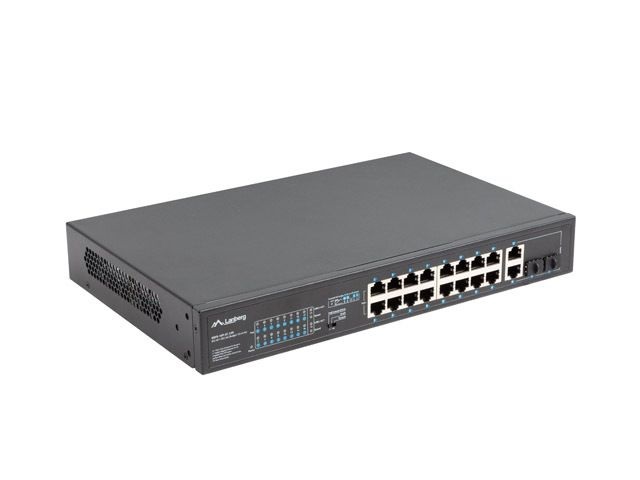 Lanberg RSFE-16P-2C-250 16x100Mbps PoE+ LAN 2x1GbE RJ45/SFP combo port nem menedzselhető PoE switch