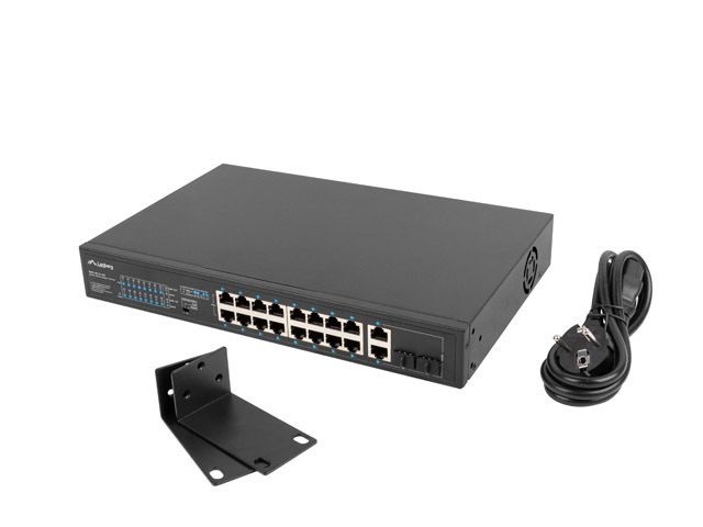 Lanberg RSFE-16P-2C-250 16x100Mbps PoE+ LAN 2x1GbE RJ45/SFP combo port nem menedzselhető PoE switch