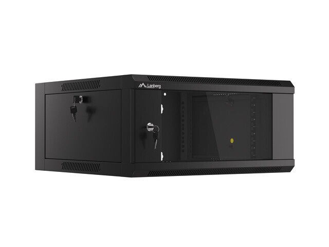 Lanberg WAFA-5604-10B 19" 12U SZÉL:570mm MÉLY:600mm MAG:277mm összeszerelt üvegajtós fekete fali rack szekrény