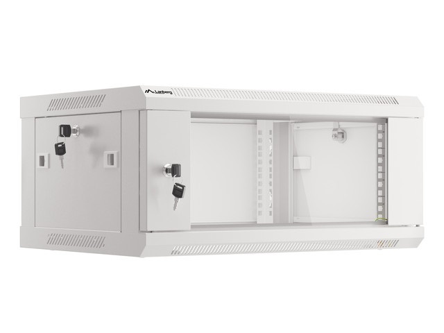 Lanberg WF01-6404-10S 19" 4U SZÉL:600mm MÉLY:450mm MAG:290mm lapraszerelt üvegajtós szürke fali rack szekrény