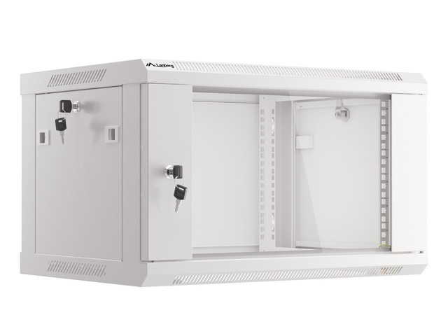 Lanberg WF01-6406-10S 19" 6U SZÉL:600mm MÉLY:450mm MAG:379mm lapraszerelt üvegajtós szürke fali rack szekrény