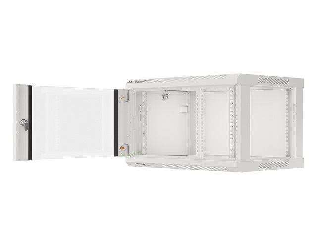 Lanberg WF01-6406-10S 19" 6U SZÉL:600mm MÉLY:450mm MAG:379mm lapraszerelt üvegajtós szürke fali rack szekrény