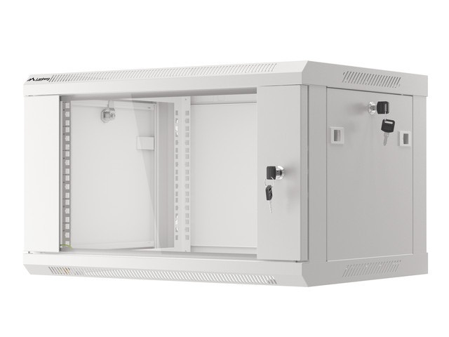 Lanberg WF01-6406-10S 19" 6U SZÉL:600mm MÉLY:450mm MAG:379mm lapraszerelt üvegajtós szürke fali rack szekrény
