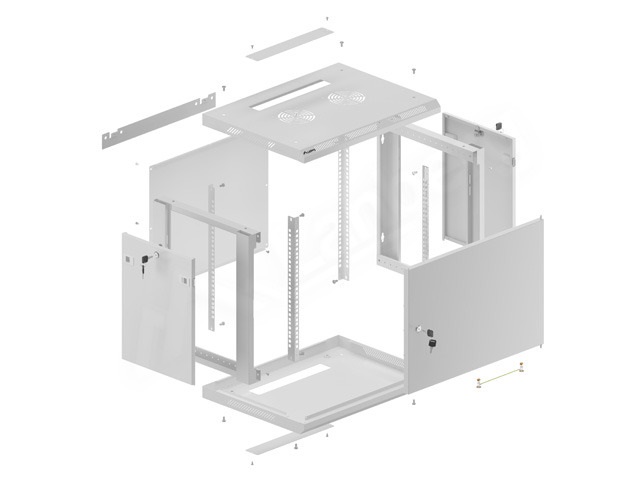 Lanberg WF01-6409-00S 19" 9U SZÉL:600mm MÉLY:450mm MAG:512mm lapraszerelt fémajtós szürke fali rack szekrény