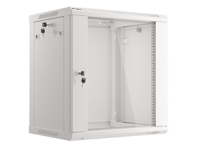 Lanberg WF01-6412-10S 19" 12U SZÉL:600mm MÉLY:450mm MAG:645mm lapraszerelt üvegajtós szürke fali rack szekrény