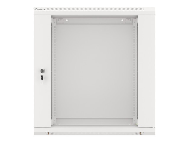 Lanberg WF01-6412-10S 19" 12U SZÉL:600mm MÉLY:450mm MAG:645mm lapraszerelt üvegajtós szürke fali rack szekrény