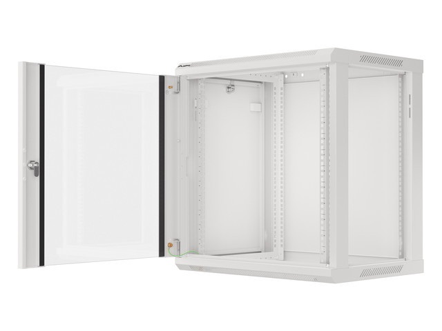Lanberg WF01-6412-10S 19" 12U SZÉL:600mm MÉLY:450mm MAG:645mm lapraszerelt üvegajtós szürke fali rack szekrény