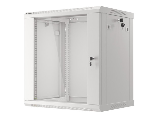 Lanberg WF01-6412-10S 19" 12U SZÉL:600mm MÉLY:450mm MAG:645mm lapraszerelt üvegajtós szürke fali rack szekrény