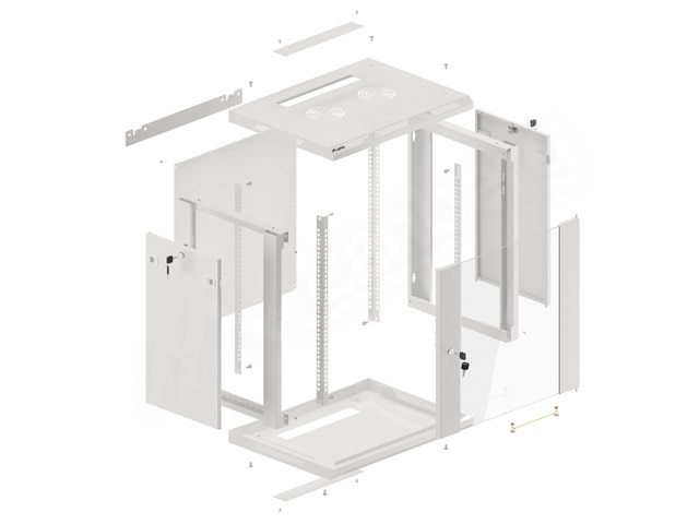Lanberg WF01-6412-10S 19" 12U SZÉL:600mm MÉLY:450mm MAG:645mm lapraszerelt üvegajtós szürke fali rack szekrény