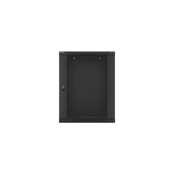 Lanberg WF01-6415-10B 19" 15U SZÉL:600mm MÉLY:450mm MAG:774mm lapraszerelt üvegajtós fekete fali rack szekrény (Újszerű)