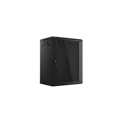 Lanberg WF01-6415-10B 19" 15U SZÉL:600mm MÉLY:450mm MAG:774mm lapraszerelt üvegajtós fekete fali rack szekrény (Újszerű)