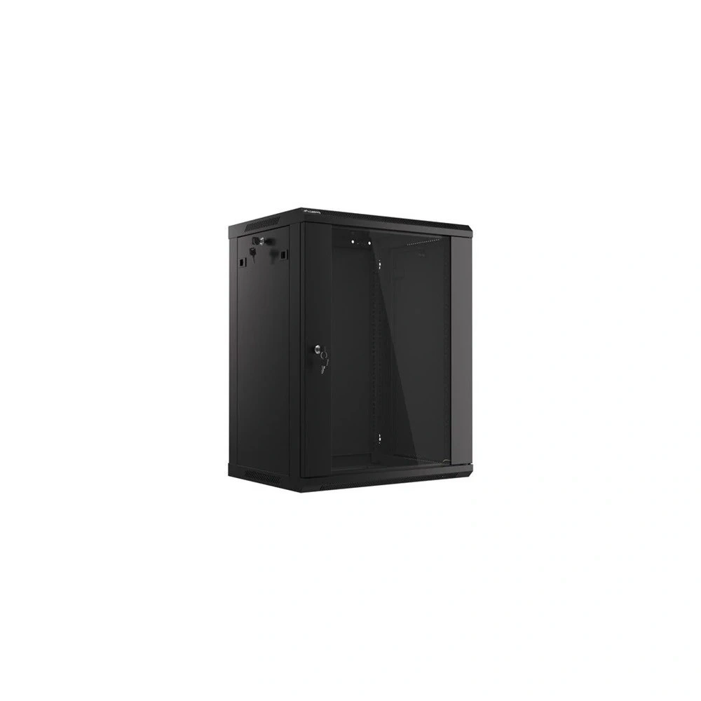 Lanberg WF01-6415-10B 19" 15U SZÉL:600mm MÉLY:450mm MAG:774mm lapraszerelt üvegajtós fekete fali rack szekrény (Újszerű)