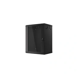 Lanberg WF01-6415-10B 19" 15U SZÉL:600mm MÉLY:450mm MAG:774mm lapraszerelt üvegajtós fekete fali rack szekrény (Újszerű)