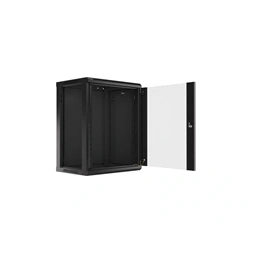 Lanberg WF01-6415-10B 19" 15U SZÉL:600mm MÉLY:450mm MAG:774mm lapraszerelt üvegajtós fekete fali rack szekrény (Újszerű)