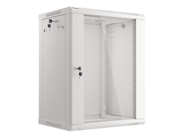 Lanberg WF01-6415-10S 19" 15U SZÉL:600mm MÉLY:450mm MAG:774mm lapraszerelt üvegajtós szürke fali rack szekrény