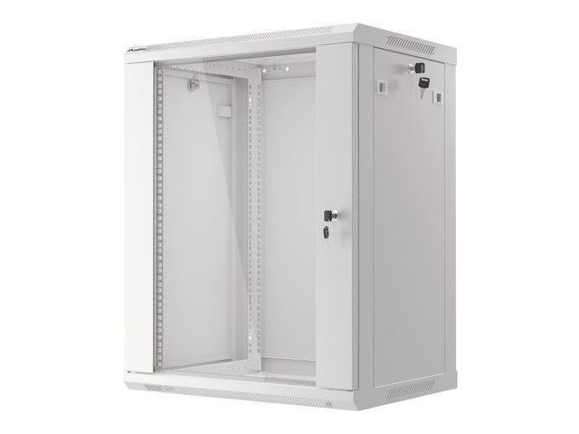 Lanberg WF01-6415-10S 19" 15U SZÉL:600mm MÉLY:450mm MAG:774mm lapraszerelt üvegajtós szürke fali rack szekrény