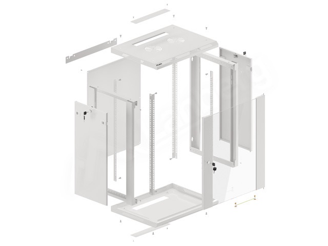 Lanberg WF01-6415-10S 19" 15U SZÉL:600mm MÉLY:450mm MAG:774mm lapraszerelt üvegajtós szürke fali rack szekrény